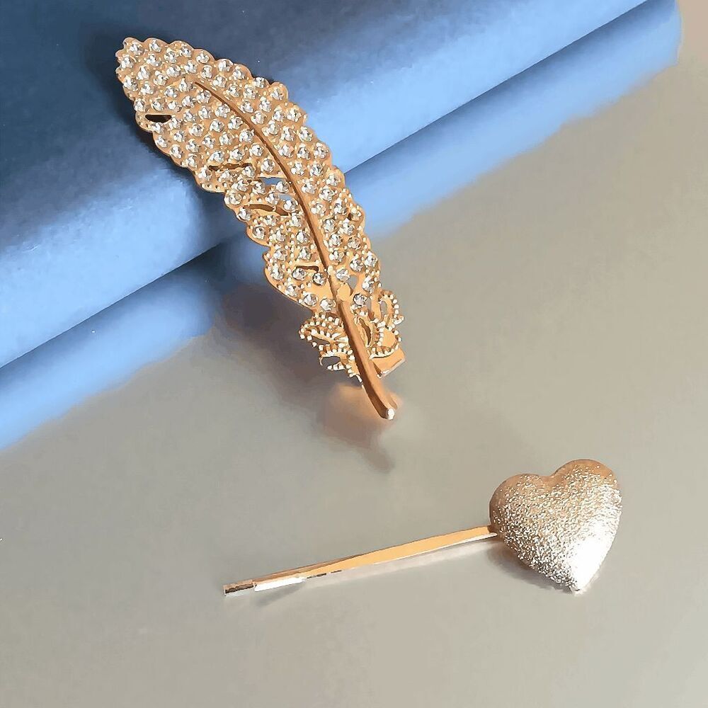 Ladies 2 Piece Feather Heart Hair Clip - Picture 5 of 8